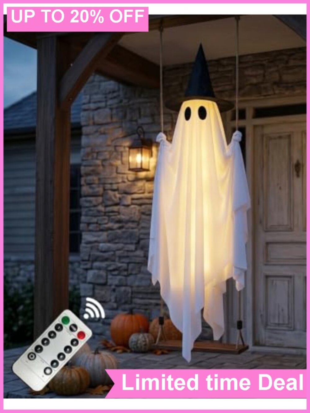5FT Lighted Hanging Ghost Outdoor Halloween Decor LED Swinging Yard